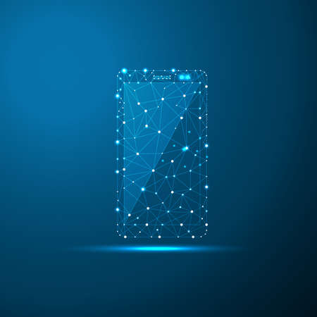 smartphone low poly illustration, polygonal space low poly with connecting dots and lines. Connection structure.のイラスト素材