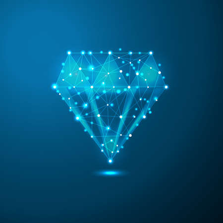 Diamond low poly in the form of a starry sky or space, consisting of points, lines, and shapes in the form of planets, stars and the universe. Vector business wireframe conceptのイラスト素材