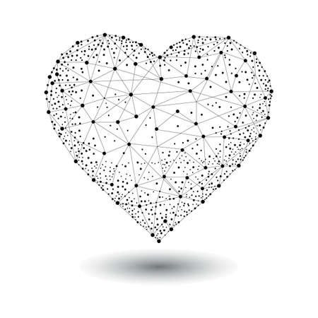 Abstract Heart icon form lines and triangles in low poly style consisting of points, lines, and shapes in the form of planets, stars and the universeのイラスト素材
