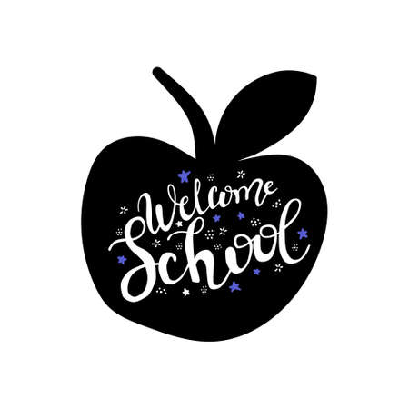 Welcome back to school brush lettering poster, banner, postcard design, vector illustration isolated on white background. Hand written welcome back to school poster, banner, cardのイラスト素材