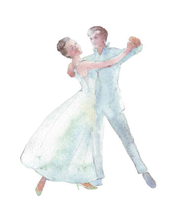 Young Couple Dancing watercolor illustrationの写真素材