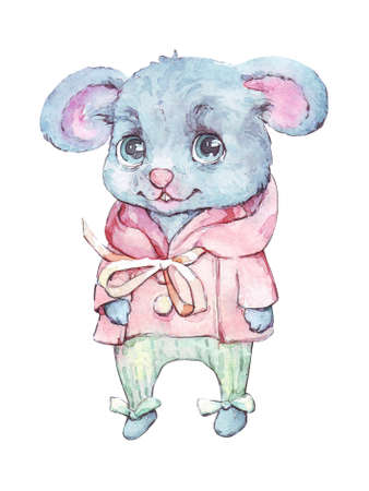 cute little mouse watercolor illustration isolated on whiteの写真素材