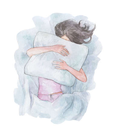 girl awakening watercolor artの写真素材