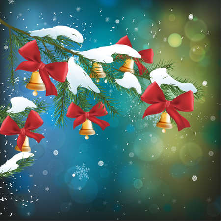 Vector illustration of christmas tree branch with bows and bellsのイラスト素材