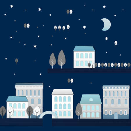 Vector illustration of night city landscapeのイラスト素材