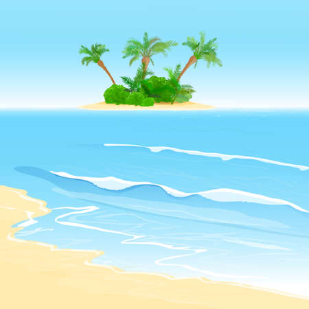 The illustration of beautiful seashore background with small tropical island  Vector image のイラスト素材