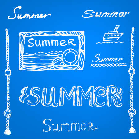 Hand drawn decorative summer set  Vector image のイラスト素材