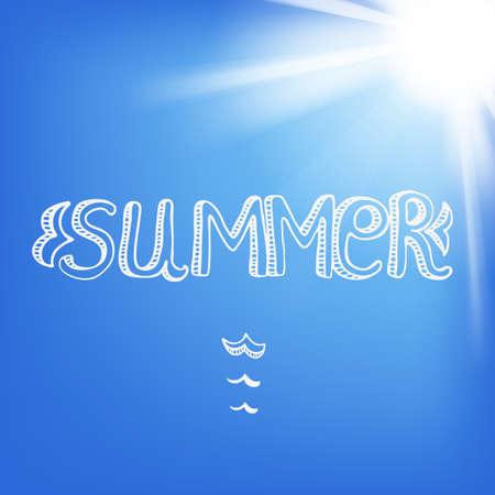 Sky decorative background with shining sun and Summer lettersのイラスト素材