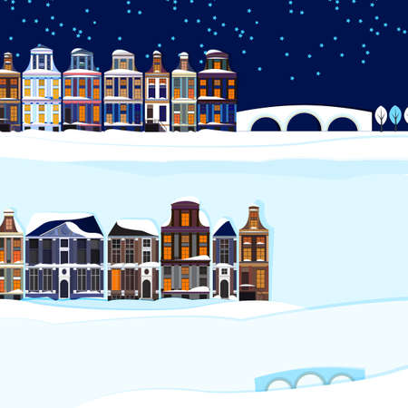 Vector illustration of Holland winter town landscapeのイラスト素材