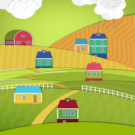 Vector illustration of abstract eco farm landscapeのイラスト素材
