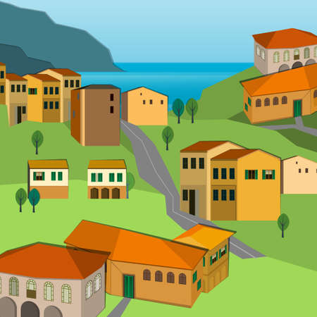 Vector illustration of abstract town landscapeのイラスト素材