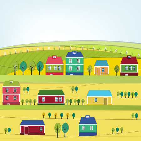 Vector illustration of abstract roads with colorful housesのイラスト素材