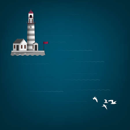 Vector illustration of abstract seascape with lighthouseのイラスト素材