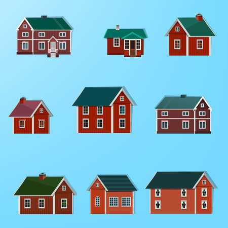 Vector illustration of different town housesのイラスト素材