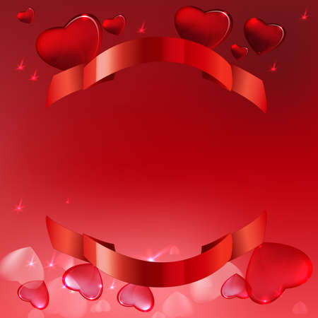 Vector illustration of the transparent hearts with banners on the light backgroundのイラスト素材