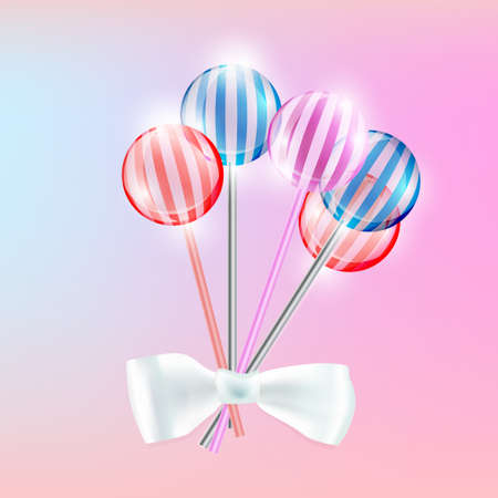 Vector illustration of the transparent lollypops with stripes on the pink backgroundのイラスト素材