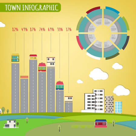 Beautiful illustration of abstract eco town infographics. のイラスト素材