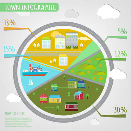 Beautiful illustration of abstract eco town infographics. Vector image.のイラスト素材