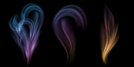 Realistic colourful smoke isolated on a black background. Vector illustration.のイラスト素材