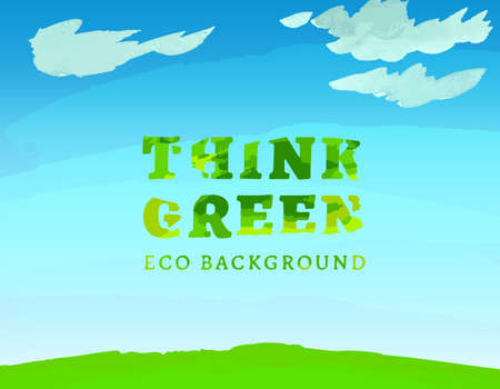 Vector watercolor hand drawn Illustration of environmentally friendly World. Think Green. Ecology Concept.のイラスト素材