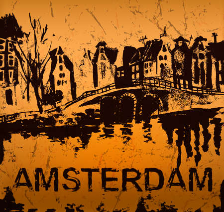 The illustration of  beautiful Amsterdam city hand drawn graphic. Vector image.のイラスト素材