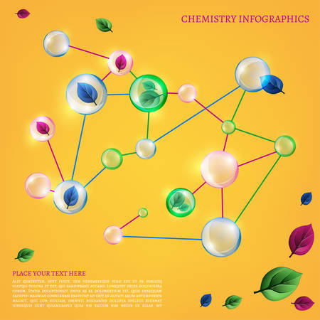 Vector illustration of a chemistry infographic with transparent bubbles.のイラスト素材