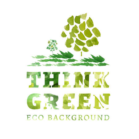 Think Green. Ecology Concept. The Illustration with environmentally friendly background. Hand drawn vector image.のイラスト素材