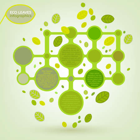The illustration of beautiful bio infographics with leaves and metaballs. Ecology and biology concept. Vector image. Ideal as a brochure and leaflet design template.のイラスト素材