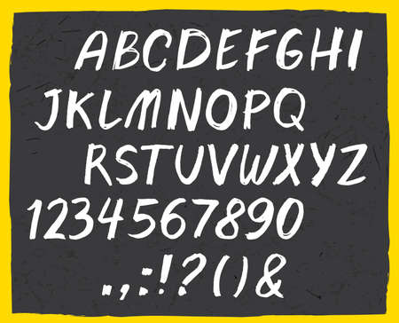 Beautiful illustration of hand drawn creative typeset. Decorative handmade english alphabet on a textured grey background. Carefully designed with felt pen and transfomed into scalable vector.のイラスト素材