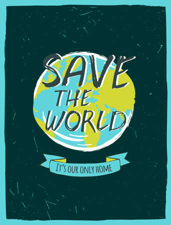 The illustration of beautiful hand drawn Save the World background with globe and space texture. Ideal for poster, brochure and other designs. Totally vector image.のイラスト素材