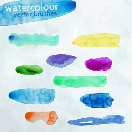 The illustration of colorful vector watercolour brush strokes. Can be easily used as brushes in designers programs. Carefully hand drawn and transfomed to vector format.のイラスト素材