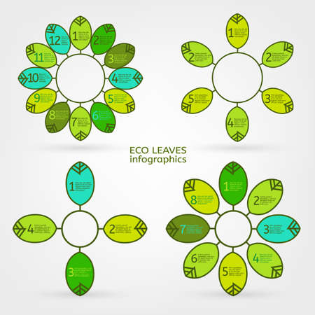 The illustration of beautiful bio infographics with leaves charts and diagrams. Ecology and biology concept. Vector image. Ideal for brochure, leaflet and catalogue info graphic pages.のイラスト素材