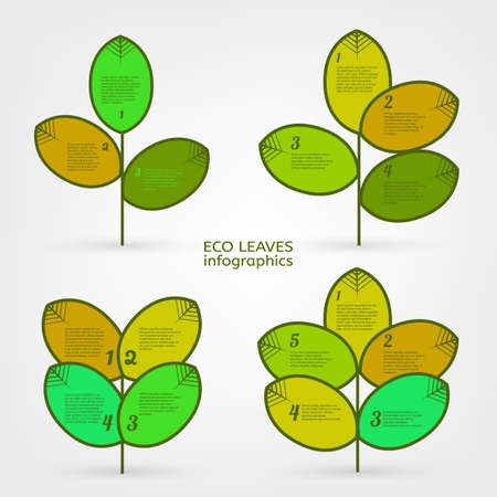 The illustration of beautiful bio infographics with leaves charts and diagrams. Ecology and biology concept. Vector image. Ideal for brochure, leaflet and catalogue info graphic pages.のイラスト素材