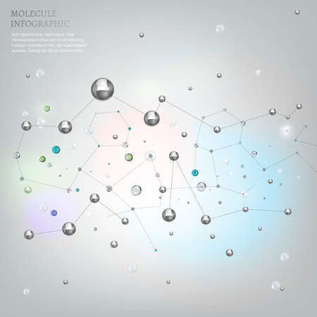 The illustration of beautiful metallic molecular net flying in space. Vector image. Transparent scientific concept in light tones.のイラスト素材