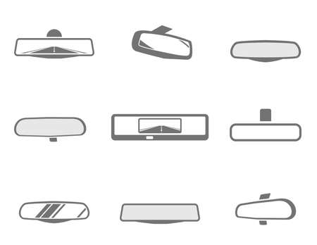 Modern set of car rear mirror icons in grey and white colors. Automotive collection. Vector illustration.のイラスト素材