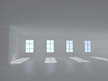 High resolution white room with window 3D rendering