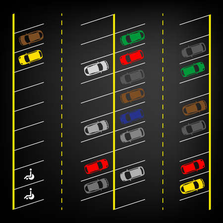 Vector graphic illustration of a top view car abstract parking lot scheme. Editable automotive collection in a flat simple style.のイラスト素材