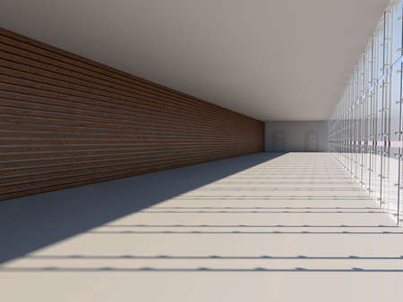 empty light big hall with glass windows 3D rendering