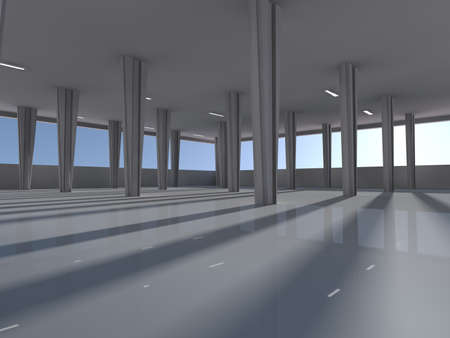 Empty underground parking area light 3D renderingの写真素材