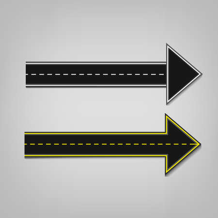 Vector editable illustration of an abstract road direction arrows with road surface marking in white and yellow colours. Useful for transportation, travelling and business design.のイラスト素材