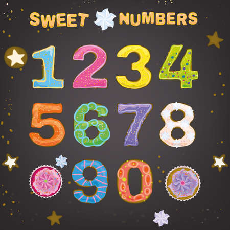 hand drawn vector typeface in a shape of freshly baked cakes with colorful cream. のイラスト素材
