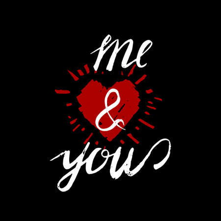 Beautiful vector illustration of handwritten romantic typography in red and white colors on black background.Me and youl. Useful for postcard, invitation, T- shirt and poster creative design.のイラスト素材