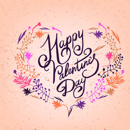 Beautiful vector illustration of handwritten romantic typography in pastel colors. Happy Valentines Day. Useful for postcard, invitation, T- shirt and poster creative design.のイラスト素材