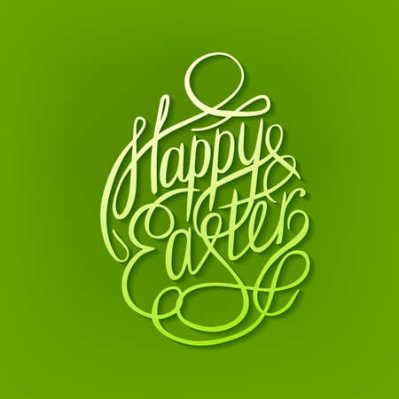 Beautiful vector illustration of handwritten Easter typography in a shape of egg in fresh green colors. Happy Easter Day. Useful for postcard, invitation, T- shirt and poster creative design.のイラスト素材