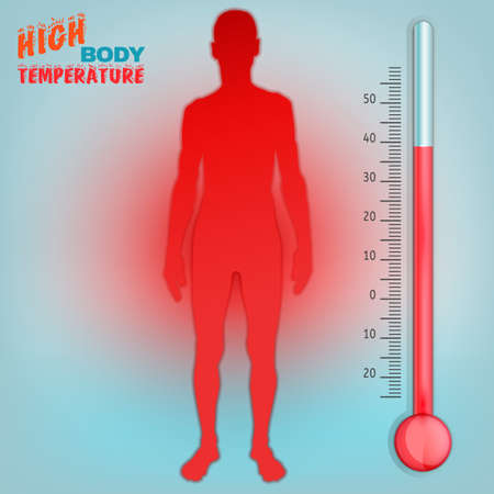 Vector illustration of bio infographics with human body temperature regulation scheme in transparent...
