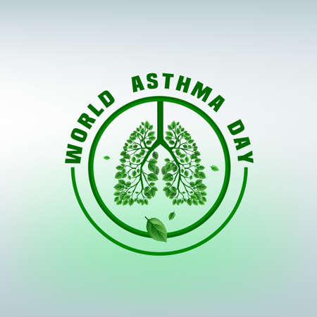 Beautiful vector illustration of medical asthma world day logotype. Editable colorful image in green ecological colors useful for a poster, icon, placard, sign, ad and web banner creative design.のイラスト素材