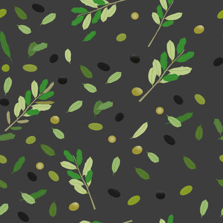 Seamless Greek food pattern with olives on a dark gray background