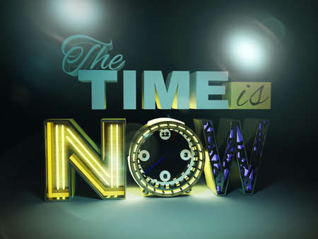 Time NOW concept on white background. 3D rendering