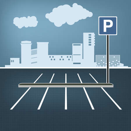 Top view car parking lots. Editable illustration in blue, gray and white colors. Automotive graphic collection.のイラスト素材