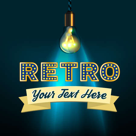 Retro composition with lettering, lighting bulb and blank banner for your text.のイラスト素材
